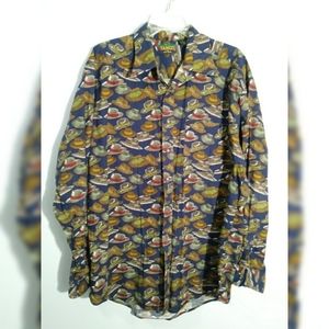 Mens VTG Tango by by Max Raab all over print Hat design Button up sz XL